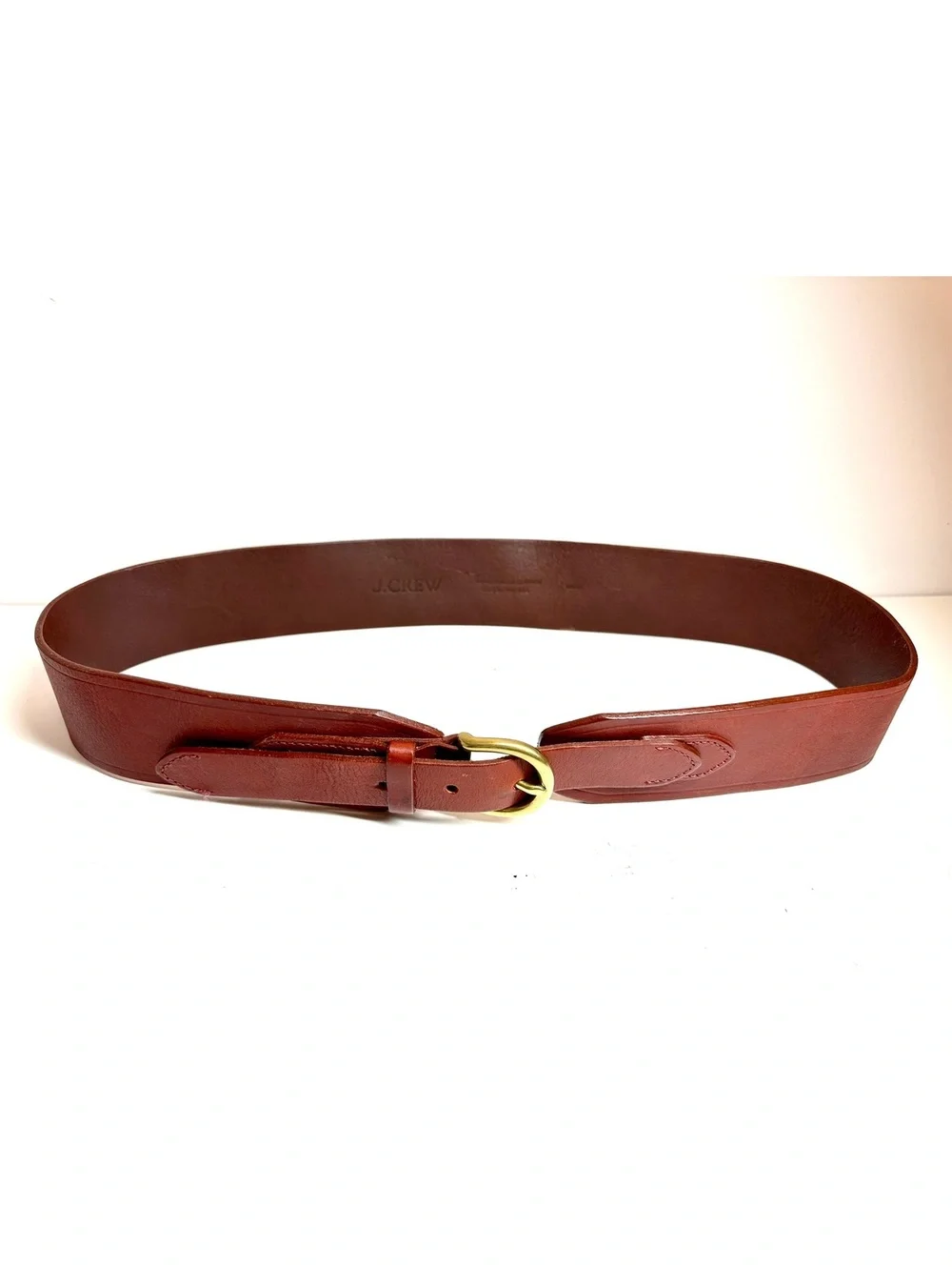 Vintage J. Crew Red-Brown Genuine Leather Waist Belt Solid Brass Buckle Size L - Picture 2 of 6